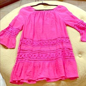 Hot pink lined tunic with bell sleeves